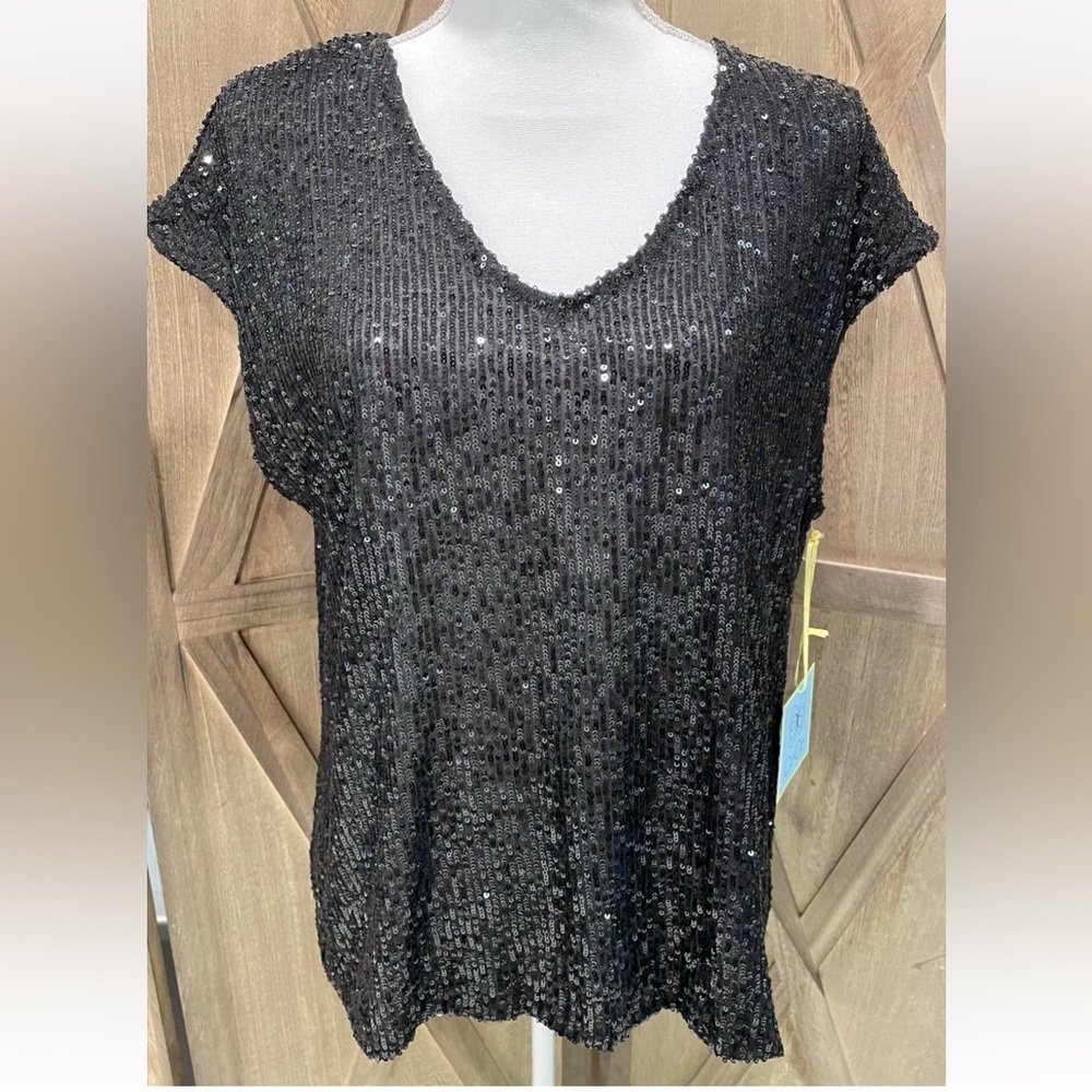 CECE black sequins top shirt women’s Sz L Whimsigoth glam festival